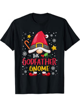 Godfather Gnome Christmas Santa Claus Xmas Family Pajamas T-Shirt 180G 100% Cotton Printed Round Neck Short-Sleeve T-Shirt, Gifts for Men Dad Husband Grandpa, S-XXXL, Black