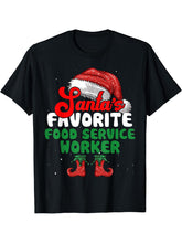 Funny Santa's Favorite Food Service Worker Festive Medical T-Shirt 180G 100% Cotton Printed Round Neck Short-Sleeve T-Shirt, Gifts for Men Dad Husband Grandpa, S-XXXL, Black