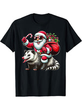 Santa Claus Riding a Opossum Christmas Boys Girls Boy Girl T-Shirt 180G 100% Cotton Printed Round Neck Short-Sleeve T-Shirt, Gifts for Men Dad Husband Grandpa, S-XXXL, Black