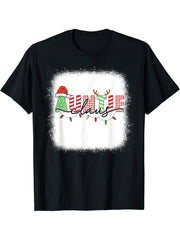 Auntie Claus Xmas Christmas Lights Pajama Family Matching T-Shirt 180G 100% Cotton Printed Round Neck Short-Sleeve T-Shirt, Gifts for Men Dad Husband Grandpa, S-XXXL, Black