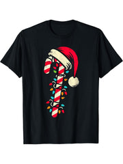 Candy Cane Santa Xmas Boy Girl Toddler Youth Women Men T-Shirt 180G 100% Cotton Printed Round Neck Short-Sleeve T-Shirt, Gifts for Men Dad Husband Grandpa, S-XXXL, Black