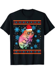 Water Bear With Santa Hat Microbiology Christmas Tardigrades T-Shirt 180G 100% Cotton Printed Round Neck Short-Sleeve T-Shirt, Gifts for Men Dad Husband Grandpa, S-XXXL, Black