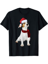 Cute Jack Russell Shirt Santa Hat Scarf Funny Christmas Gift T-Shirt 180G 100% Cotton Printed Round Neck Short-Sleeve T-Shirt, Gifts for Men Dad Husband Grandpa, S-XXXL, Black
