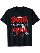 Santa favorite CRNA for christmas in hospital T-Shirt 180G 100% Cotton Printed Round Neck Short-Sleeve T-Shirt, Gifts for Men Dad Husband Grandpa, S-XXXL, Black