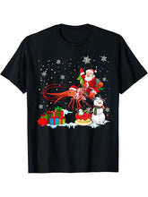 Santa Riding Shrimp Christmas Pajama Family Snowman T-Shirt 180G 100% Cotton Printed Round Neck Short-Sleeve T-Shirt, Gifts for Men Dad Husband Grandpa, S-XXXL, Black