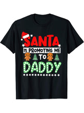 Mens Santa is Promoting Me to Daddy Pregnancy Announcement Dad T-Shirt 180G 100% Cotton Printed Round Neck Short-Sleeve T-Shirt, Gifts for Men Dad Husband Grandpa, S-XXXL, Black