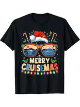 Merry Cruisemas 2024 Funny Christmas Santa Reindeer Cruise T-Shirt 180G 100% Cotton Printed Round Neck Short-Sleeve T-Shirt, Gifts for Men Dad Husband Grandpa, S-XXXL, Black