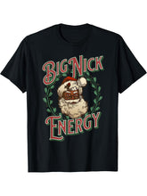 Big Nick Energy Funny Christmas Black African American Santa T-Shirt 180G 100% Cotton Printed Round Neck Short-Sleeve T-Shirt, Gifts for Men Dad Husband Grandpa, S-XXXL, Black