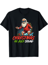 | Summer Santa Claus Beach Hawaii Surf T-Shirt 180G 100% Cotton Printed Round Neck Short-Sleeve T-Shirt, Gifts for Men Dad Husband Grandpa, S-XXXL, Black