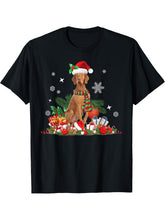 Christmas Vizsla Dog, Santa Hat, Lights, Presents T-Shirt 180G 100% Cotton Printed Round Neck Short-Sleeve T-Shirt, Gifts for Men Dad Husband Grandpa, S-XXXL, Black