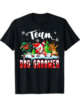 Team Dog Groomer Funny Christmas Dabbing ELF Santa Reindeer T-Shirt 180G 100% Cotton Printed Round Neck Short-Sleeve T-Shirt, Gifts for Men Dad Husband Grandpa, S-XXXL, Black