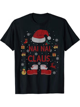 Funny Santa Costume Nai Nai Claus Xmas Pyjama Tee T-Shirt 180G 100% Cotton Printed Round Neck Short-Sleeve T-Shirt, Gifts for Men Dad Husband Grandpa, S-XXXL, Black