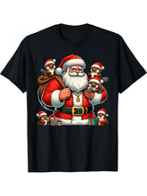 American Santa Claus Holding Platypus Present Xmas T-Shirt 180G 100% Cotton Printed Round Neck Short-Sleeve T-Shirt, Gifts for Men Dad Husband Grandpa, S-XXXL, Black