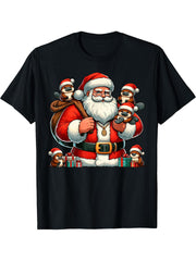 American Santa Claus Holding Platypus Present Xmas T-Shirt 180G 100% Cotton Printed Round Neck Short-Sleeve T-Shirt, Gifts for Men Dad Husband Grandpa, S-XXXL, Black