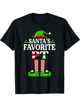Santa's Favorite PT Shirt Physical Therapist Christmas T-Shirt 180G 100% Cotton Printed Round Neck Short-Sleeve T-Shirt, Gifts for Men Dad Husband Grandpa, S-XXXL, Black