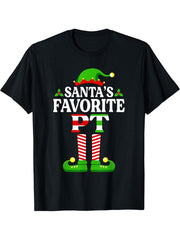 Santa's Favorite PT Shirt Physical Therapist Christmas T-Shirt 180G 100% Cotton Printed Round Neck Short-Sleeve T-Shirt, Gifts for Men Dad Husband Grandpa, S-XXXL, Black