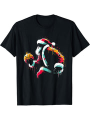 Santa Claus Basketball - Vintage Christmas Costume Lover T-Shirt 180G 100% Cotton Printed Round Neck Short-Sleeve T-Shirt, Gifts for Men Dad Husband Grandpa, S-XXXL, Black