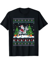 Santa Riding Zebra Tree Lights Ugly Christmas Sweater T-Shirt 180G 100% Cotton Printed Round Neck Short-Sleeve T-Shirt, Gifts for Men Dad Husband Grandpa, S-XXXL, Black