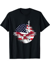 American Flag Bald Eagle Statue of Liberty July 4th USA T-Shirt 180G 100% Cotton Printed Round Neck Short-Sleeve T-Shirt, Gifts for Men Dad Husband Grandpa, S-XXXL, Black