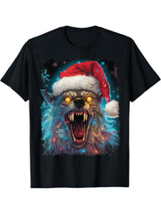 Xmas Werewolf Santa Claus Halloween Christmas T-Shirt 180G 100% Cotton Printed Round Neck Short-Sleeve T-Shirt, Gifts for Men Dad Husband Grandpa, S-XXXL, Black