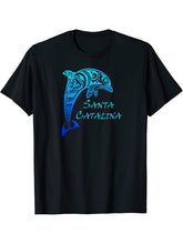 Santa Catalina, California Vintage Retro Tribal Dolphin T-Shirt 180G 100% Cotton Printed Round Neck Short-Sleeve T-Shirt, Gifts for Men Dad Husband Grandpa, S-XXXL, Black