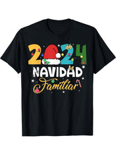 2024 Navidad Familiar Spanish Christmas Lights Santa Pjs T-Shirt 180G 100% Cotton Printed Round Neck Short-Sleeve T-Shirt, Gifts for Men Dad Husband Grandpa, S-XXXL, Black