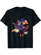 Fourth Of July Abraham Lincoln Bald Eagle American Flag USA T-Shirt 180G 100% Cotton Printed Round Neck Short-Sleeve T-Shirt, Gifts for Men Dad Husband Grandpa, S-XXXL, Black