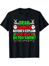 Dear Santa I Can Explain Xmas Santa Hat Christmas Lights T-Shirt 180G 100% Cotton Printed Round Neck Short-Sleeve T-Shirt, Gifts for Men Dad Husband Grandpa, S-XXXL, Black