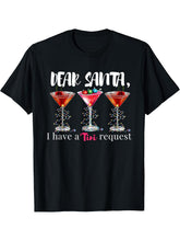 Dear Santa I Have A Tini Request Martini Christmas Lights T-Shirt 180G 100% Cotton Printed Round Neck Short-Sleeve T-Shirt, Gifts for Men Dad Husband Grandpa, S-XXXL, Black