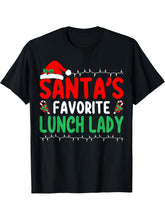 Santa's Favorite Lunch Lady Xmas Cafeteria Worker Christmas T-Shirt 180G 100% Cotton Printed Round Neck Short-Sleeve T-Shirt, Gifts for Men Dad Husband Grandpa, S-XXXL, Black