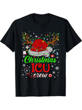 Christmas ICU Nurse Crew Santa Nurse Life Funny Xmas Pajama T-Shirt 180G 100% Cotton Printed Round Neck Short-Sleeve T-Shirt, Gifts for Men Dad Husband Grandpa, S-XXXL, Black