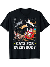 Cats For Everybody Christmas Cat Funny Xmas Santa Women T-Shirt 180G 100% Cotton Printed Round Neck Short-Sleeve T-Shirt, Gifts for Men Dad Husband Grandpa, S-XXXL, Black