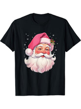 Retro Santa Face In Pink Hat Vintage Christmas Santa Claus T-Shirt 180G 100% Cotton Printed Round Neck Short-Sleeve T-Shirt, Gifts for Men Dad Husband Grandpa, S-XXXL, Black