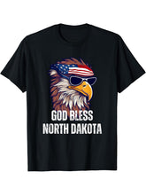 God Bless North Dakota - Patriotic Bald Eagle American Flag T-Shirt 180G 100% Cotton Printed Round Neck Short-Sleeve T-Shirt, Gifts for Men Dad Husband Grandpa, S-XXXL, Black
