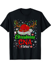 Christmas CNA Nurse Crew Santa Nurse Life Funny Xmas Pajama T-Shirt 180G 100% Cotton Printed Round Neck Short-Sleeve T-Shirt, Gifts for Men Dad Husband Grandpa, S-XXXL, Black