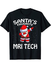Santa's Favorite MRI Tech Santa Christmas T-Shirt 180G 100% Cotton Printed Round Neck Short-Sleeve T-Shirt, Gifts for Men Dad Husband Grandpa, S-XXXL, Black