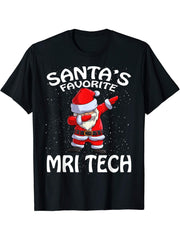 Santa's Favorite MRI Tech Santa Christmas T-Shirt 180G 100% Cotton Printed Round Neck Short-Sleeve T-Shirt, Gifts for Men Dad Husband Grandpa, S-XXXL, Black