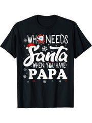 Christmas Santa Snowman Xmas Holiday Family Pajamas Party T-Shirt 180G 100% Cotton Printed Round Neck Short-Sleeve T-Shirt, Gifts for Men Dad Husband Grandpa, S-XXXL, Black
