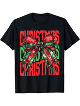 Christmas Coquette Bow Festive Santa Claus Xmas Women Girls T-Shirt 180G 100% Cotton Printed Round Neck Short-Sleeve T-Shirt, Gifts for Men Dad Husband Grandpa, S-XXXL, Black