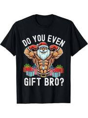 Weightlifting Bodybuilding Christmas Santa Christmas Workout T-Shirt 180G 100% Cotton Printed Round Neck Short-Sleeve T-Shirt, Gifts for Men Dad Husband Grandpa, S-XXXL, Black
