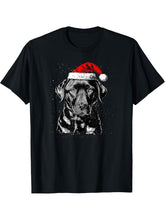 Labrador Retriever Santa Claus Hat Merry Christmas Dog X-Mas T-Shirt 180G 100% Cotton Printed Round Neck Short-Sleeve T-Shirt, Gifts for Men Dad Husband Grandpa, S-XXXL, Black