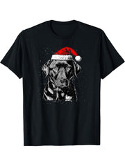 Labrador Retriever Santa Claus Hat Merry Christmas Dog X-Mas T-Shirt 180G 100% Cotton Printed Round Neck Short-Sleeve T-Shirt, Gifts for Men Dad Husband Grandpa, S-XXXL, Black