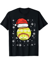Christmas Softball Santa Xmas Sports Men Women Boy Girl Girls T-Shirt 180G 100% Cotton Printed Round Neck Short-Sleeve T-Shirt, Gifts for Men Dad Husband Grandpa, S-XXXL, Black