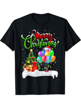 Xmas Tree Lighting Santa Hat Balloon Christmas T-Shirt 180G 100% Cotton Printed Round Neck Short-Sleeve T-Shirt, Gifts for Men Dad Husband Grandpa, S-XXXL, Black