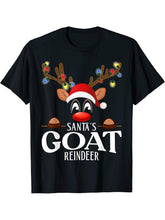 Santa's Goat Reindeer Funny XMas Matching PJS T-Shirt 180G 100% Cotton Printed Round Neck Short-Sleeve T-Shirt, Gifts for Men Dad Husband Grandpa, S-XXXL, Black