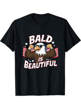 Bald Is Beautiful 4th of July Independence Day Bald Eagle T-Shirt 180G 100% Cotton Printed Round Neck Short-Sleeve T-Shirt, Gifts for Men Dad Husband Grandpa, S-XXXL, Black