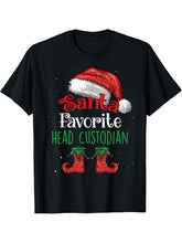 Head Custodian Santa Favorite Claus Christmas funny matching T-Shirt 180G 100% Cotton Printed Round Neck Short-Sleeve T-Shirt, Gifts for Men Dad Husband Grandpa, S-XXXL, Black