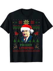 Lyndon B. Johnson President Funny Christmas T-Shirt 180G 100% Cotton Printed Round Neck Short-Sleeve T-Shirt, Gifts for Men Dad Husband Grandpa, S-XXXL, Black