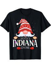 Santa's Indiana Gnome Matching Christmas Pajama T-Shirt 180G 100% Cotton Printed Round Neck Short-Sleeve T-Shirt, Gifts for Men Dad Husband Grandpa, S-XXXL, Black