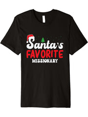 Santa's Favorite Missionary Christmas Pajamas Premium T-Shirt 180G 100% Cotton Printed Round Neck Short-Sleeve T-Shirt, Gifts for Men Dad Husband Grandpa, S-XXXL, Black
